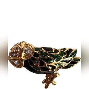NWOT 60S VINTAGE ENAMEL OWL GOLD TONE BROOCH
